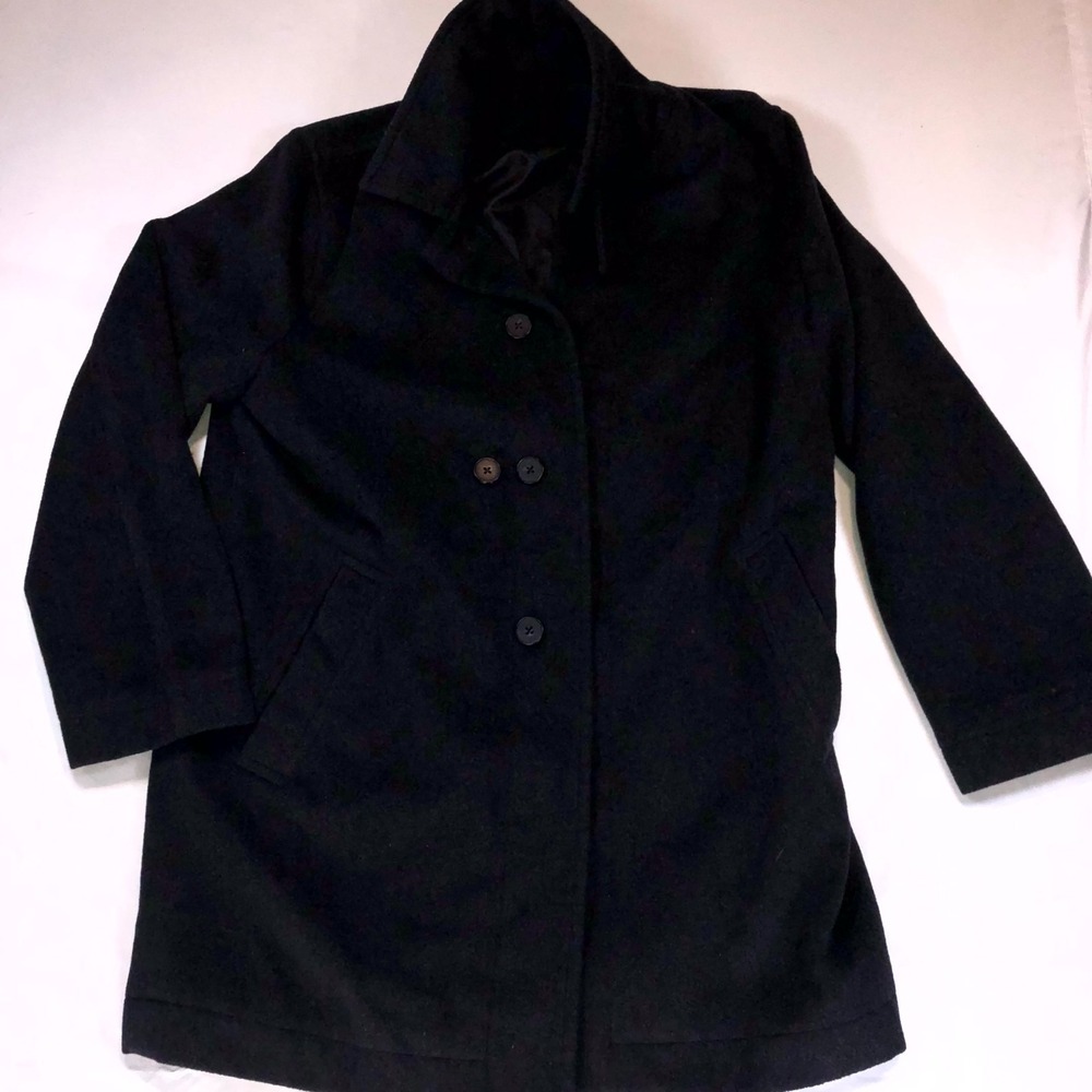 Perry Ellis Portfolio Pea Coat Womens Black Wool Blend Lapel Collar Formal Large